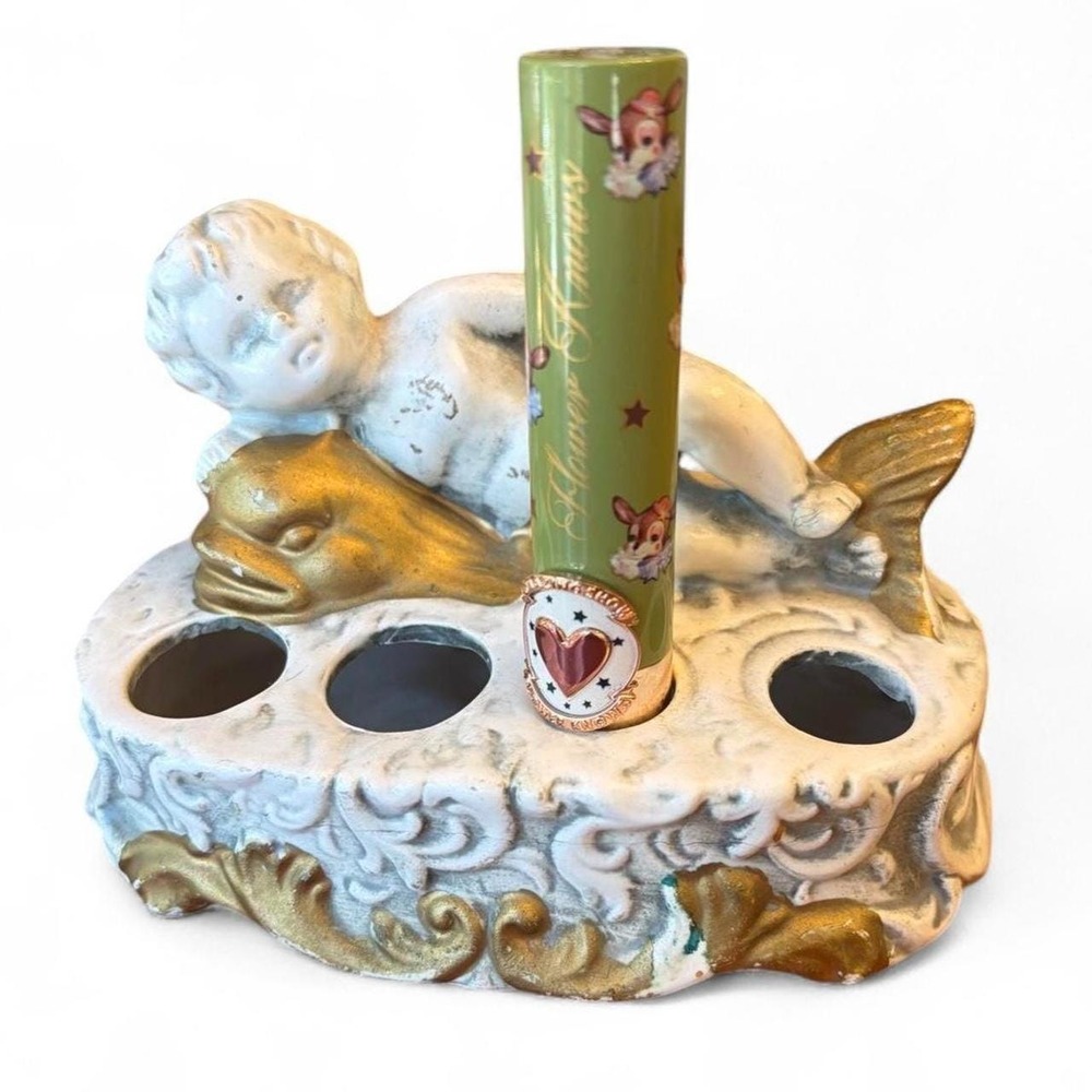 Vintage 50s Mid Century Ceramic Cherub Lipstick Display
